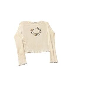 Daydreamer Free People Cropped Ribbed Long Sleeve Lattice Hem Small Charm Design